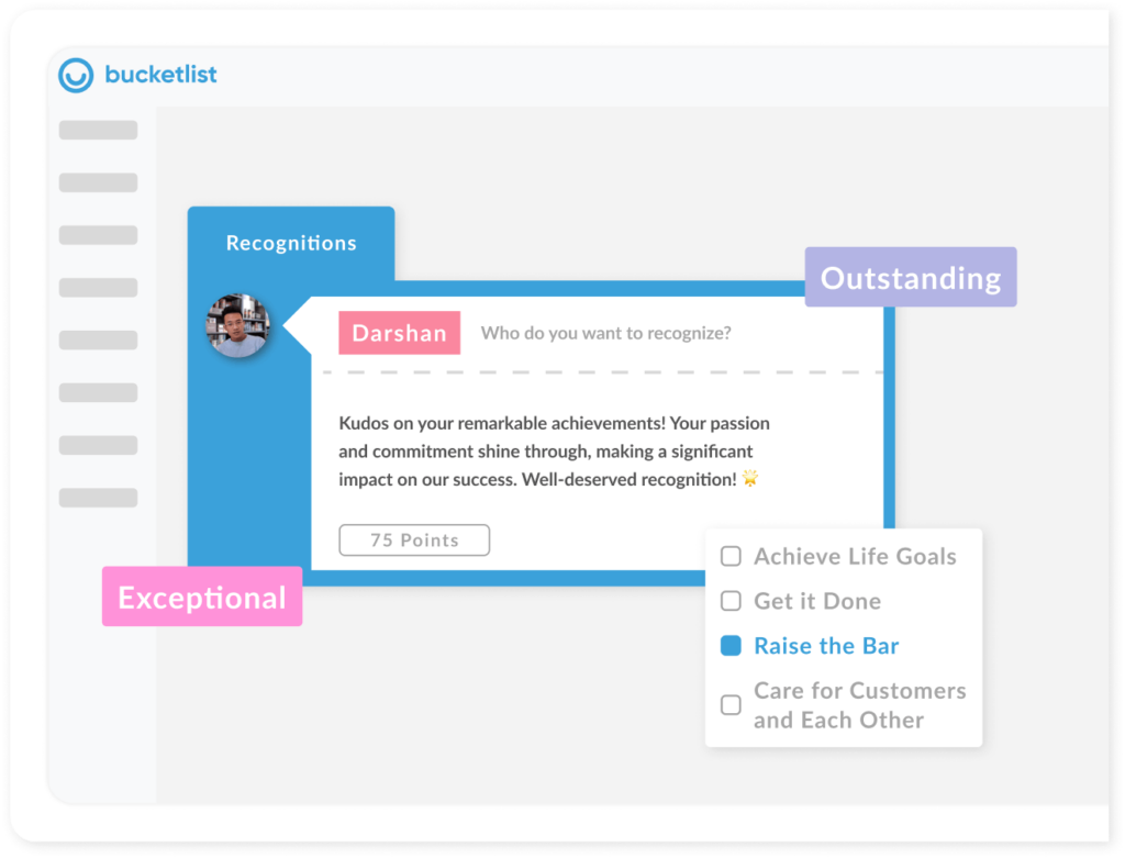 bucketlist social recognition software screenshot