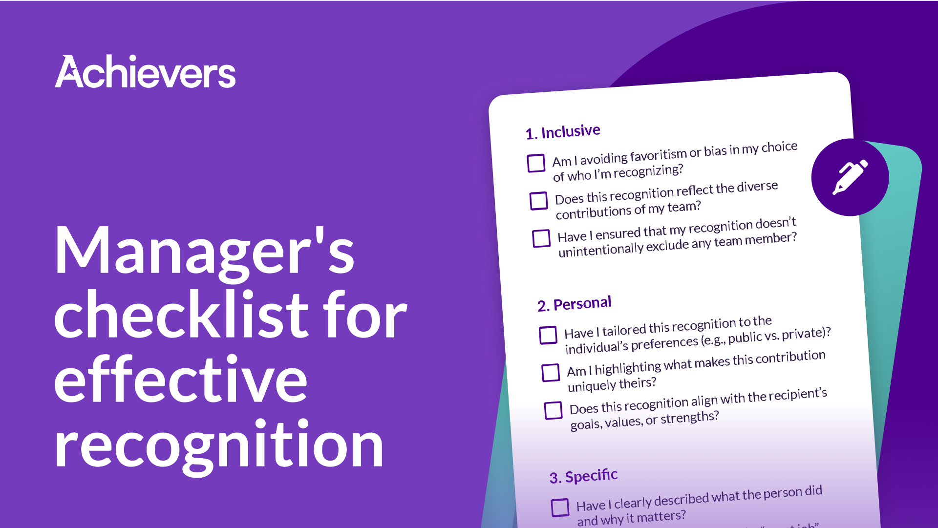 Manager’s checklist for effective recognition 